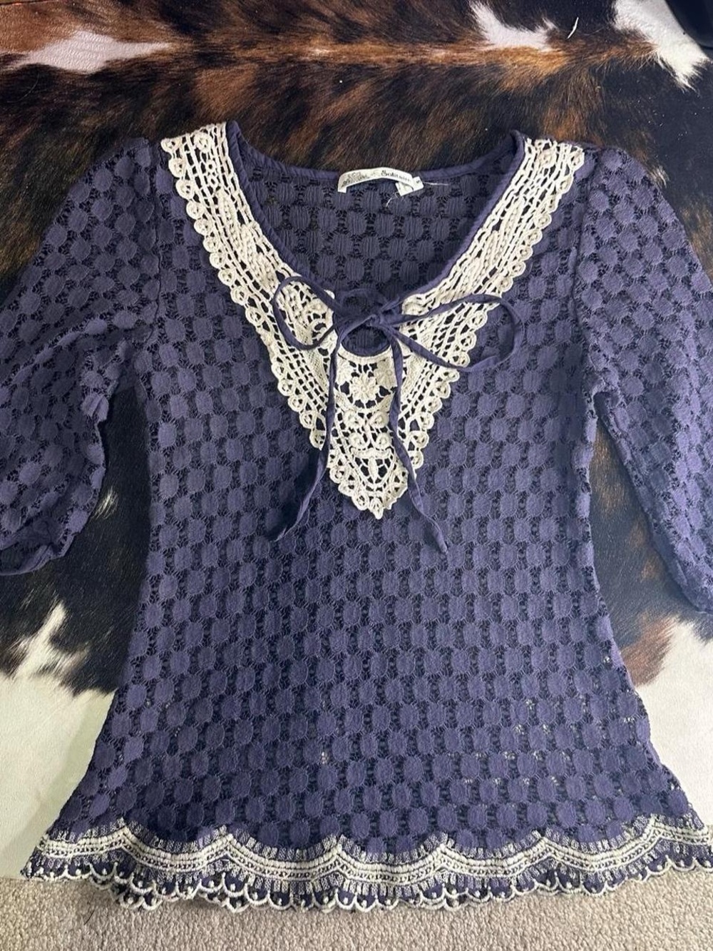 Boho Crochet Lace Trim Purple Women's Top